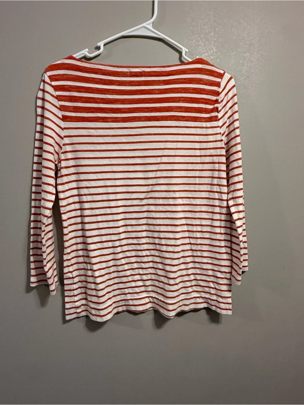 J. Crew White and Orange Striped 3/4 length Sleeve Tee